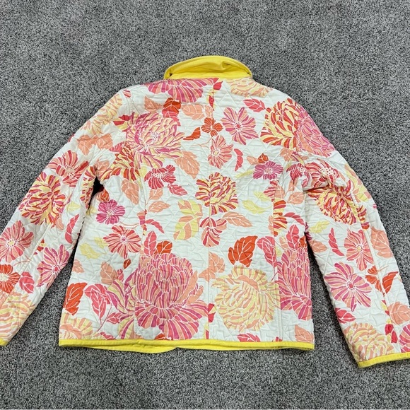 Talbots Reversible Quilted Blazer Jacket Yellow Pink Cotton Floral Women’s L - Picture 8 of 11